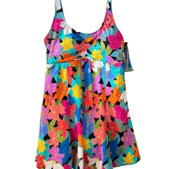 Swim Solutions Women Printed Tummy-Control Bow-Front Swimdress,Floral Frenzy - Picture 10 of 10
